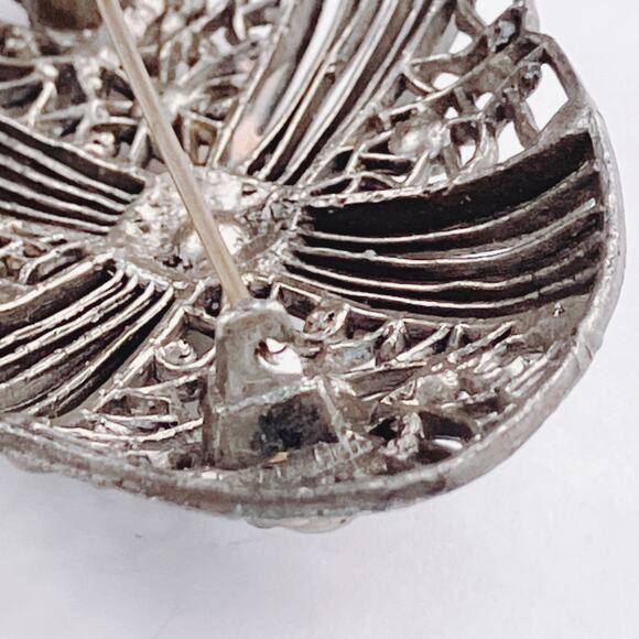 Antique Edwardian Uranium Glass Brooch Filigree 1910s Art Deco Transition VTG - Picture 9 of 10